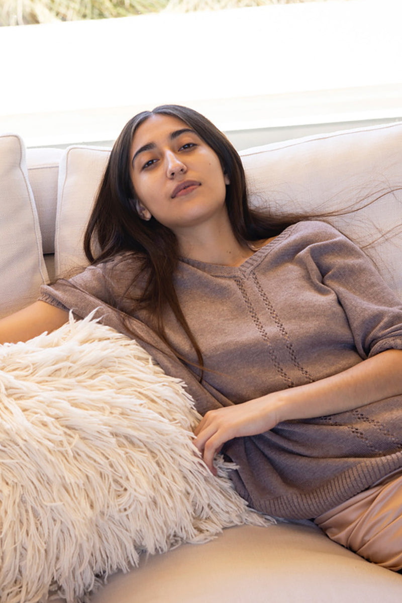 Pima Cotton V Neck Cocoon Sweater in Haze