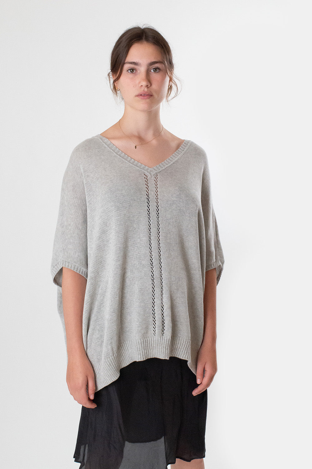 Pima Cotton V Neck Cocoon Sweater in Light Grey