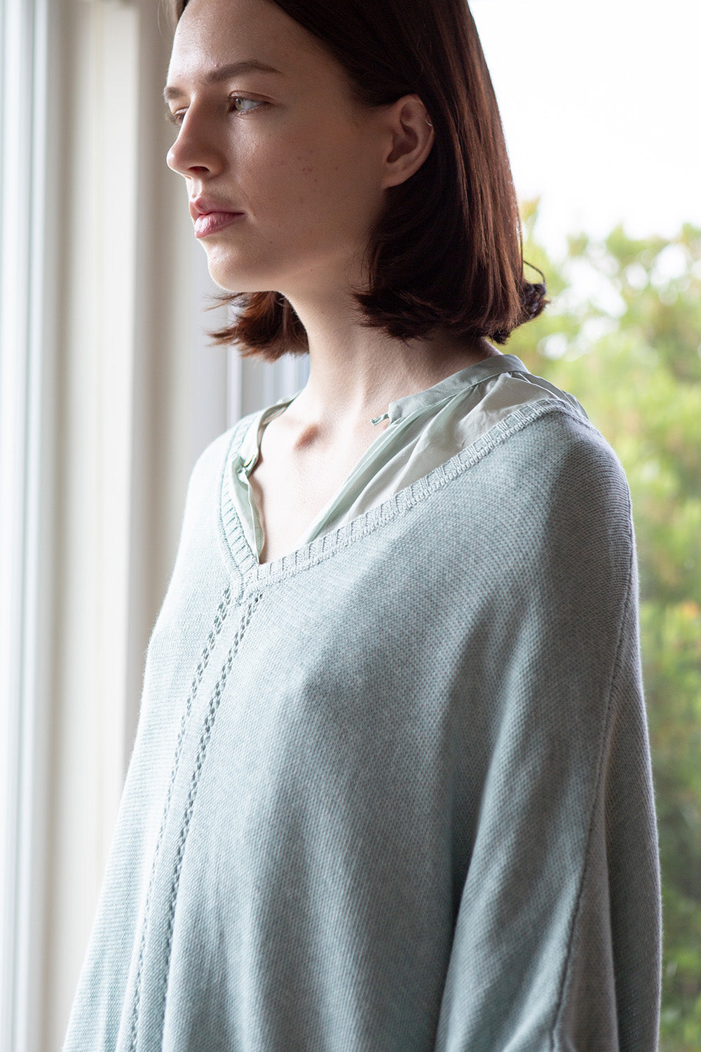 Pima Cotton V Neck Cocoon In Mist