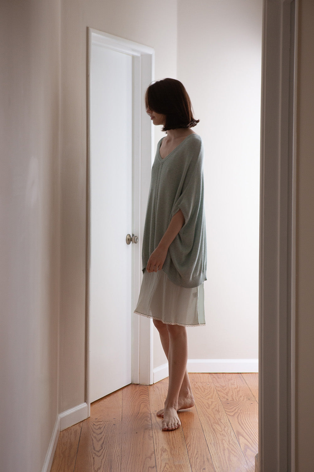 Pima Cotton V Neck Cocoon In Mist
