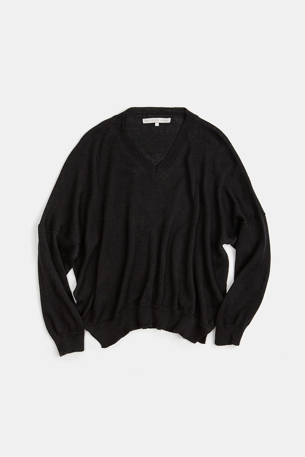 Pima Cotton V Neck Pullover in Black