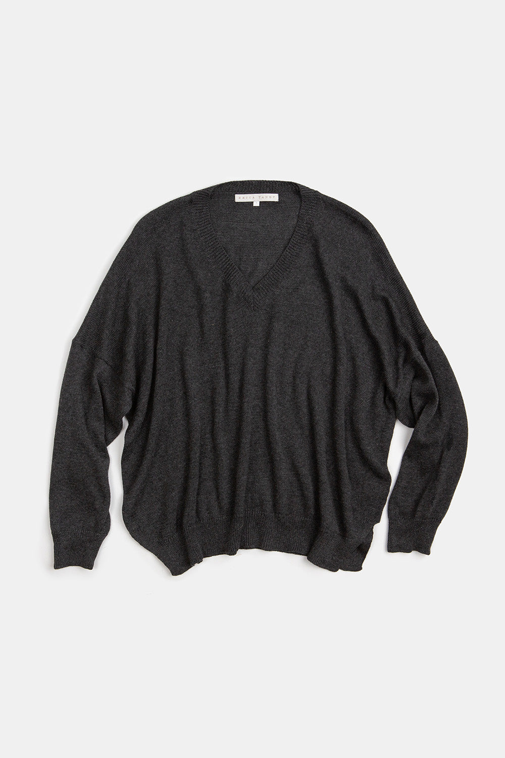 Anna Pima Cotton V Neck Pullover in Charcoal