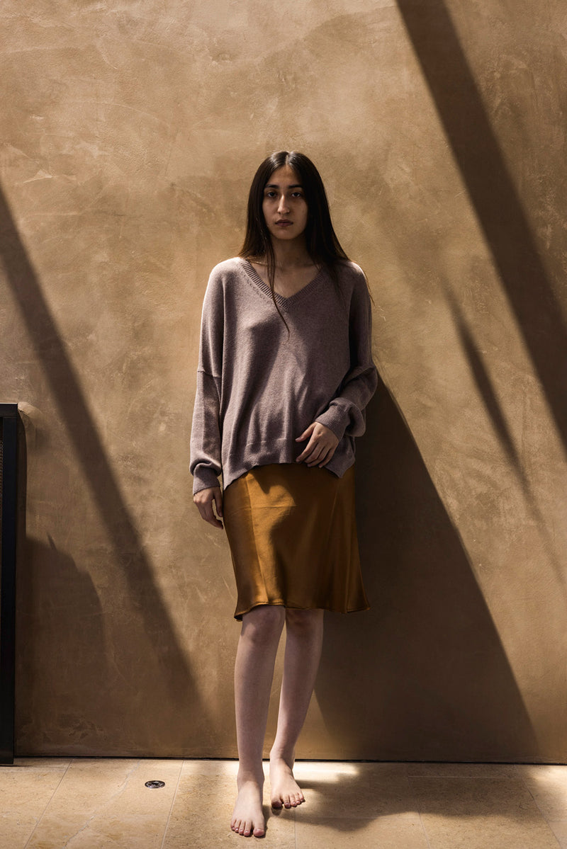Pima Cotton V Neck Pullover in Haze