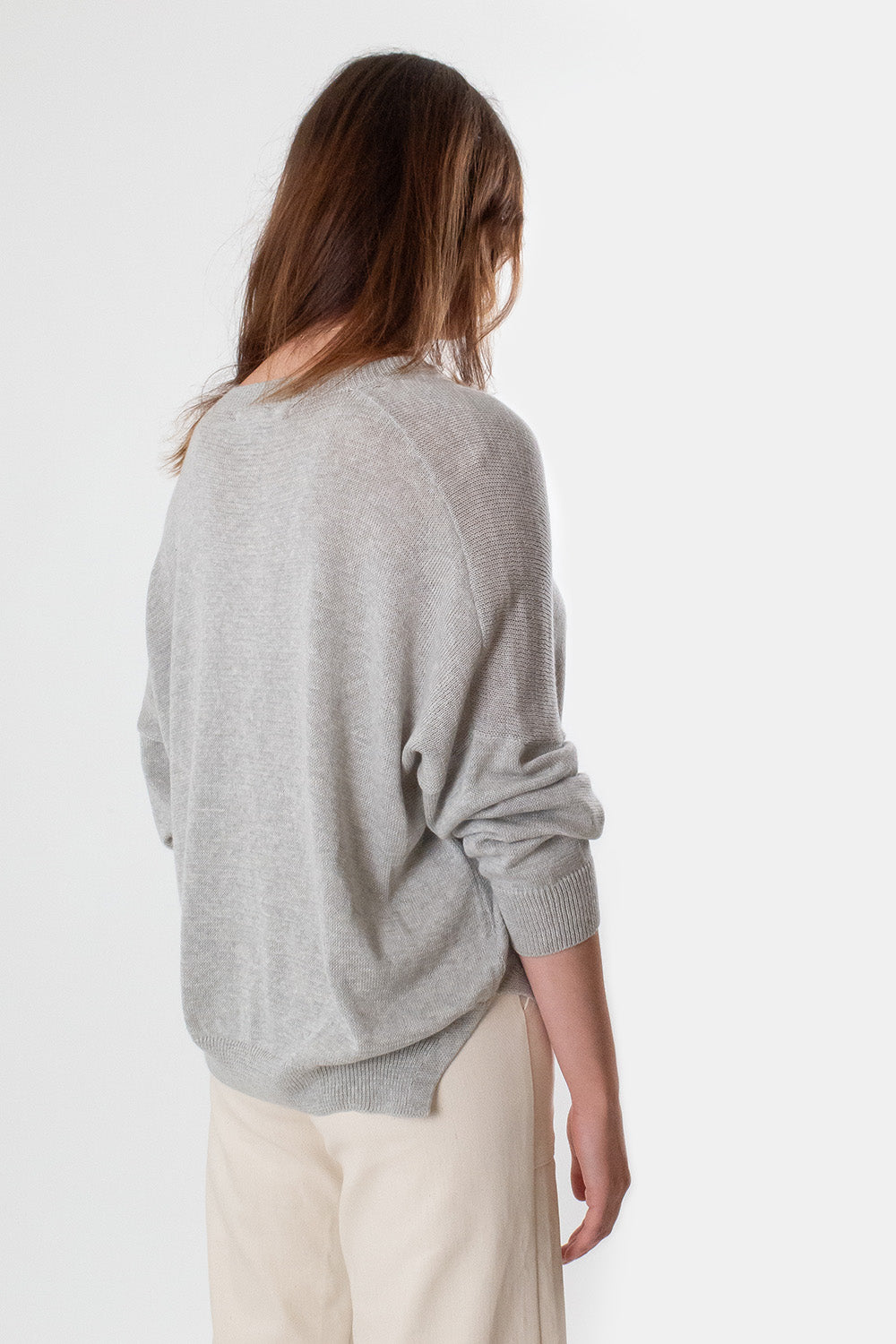 Pima Cotton V Neck Pullover in Light Grey