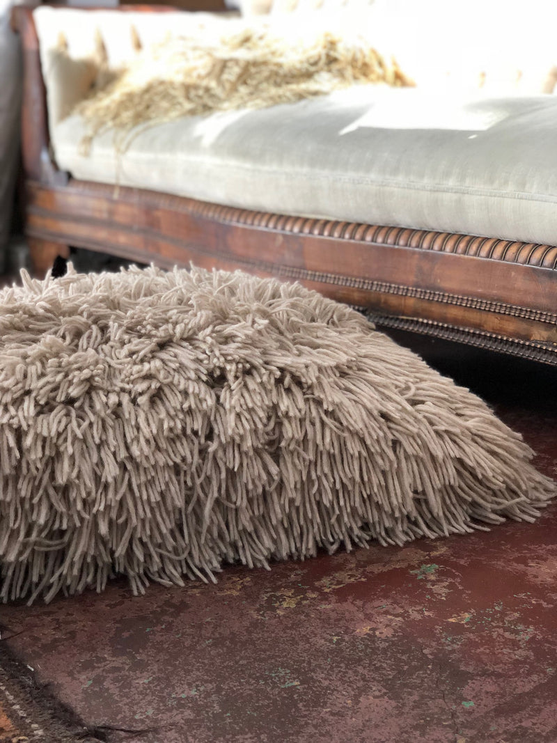 Wool and Alpaca Shag Floor Pillow in Fawn