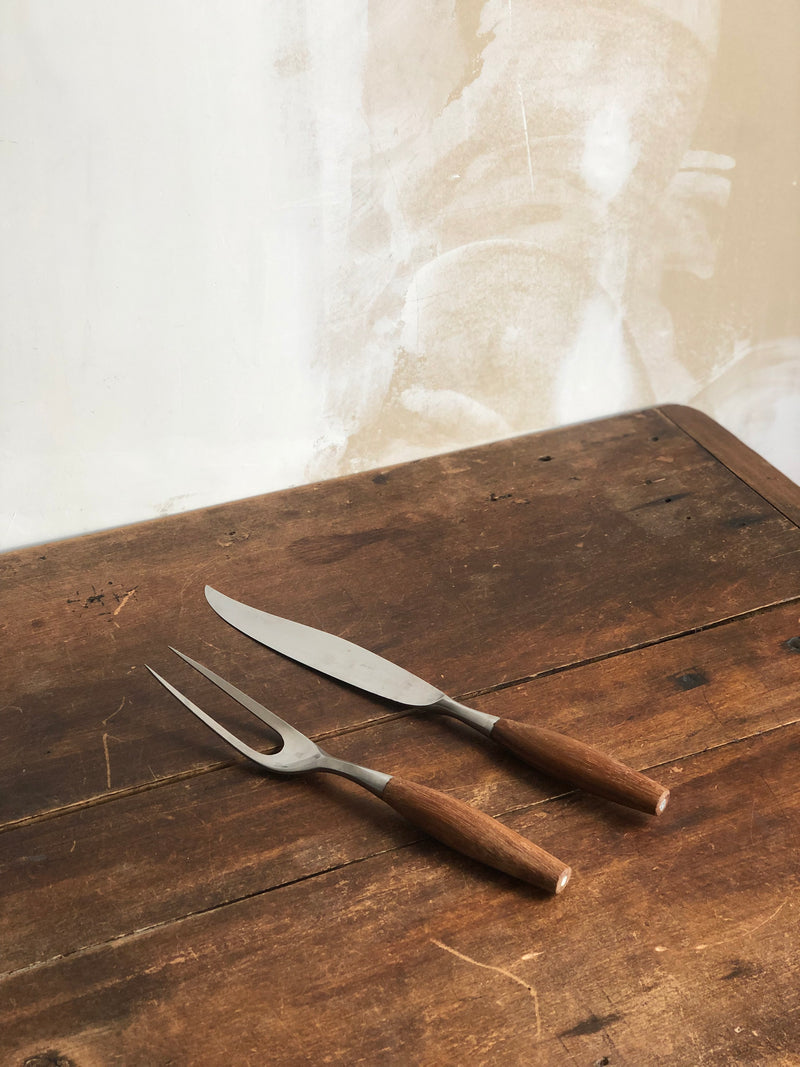Mid Century Teak and Stainless Steel Carving Set by Jens Quistgaard
