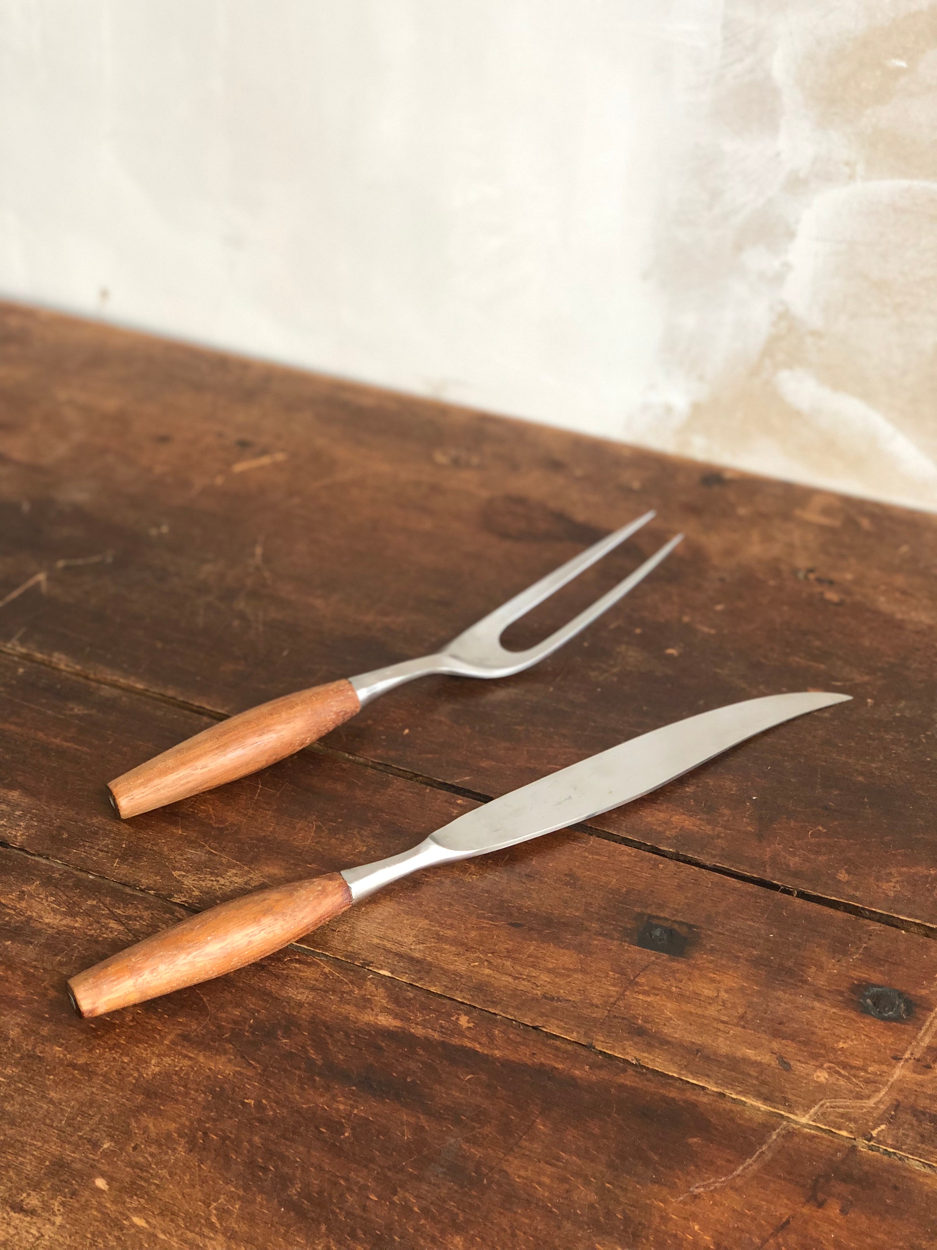 Mid Century Teak and Stainless Steel Carving Set by Jens Quistgaard