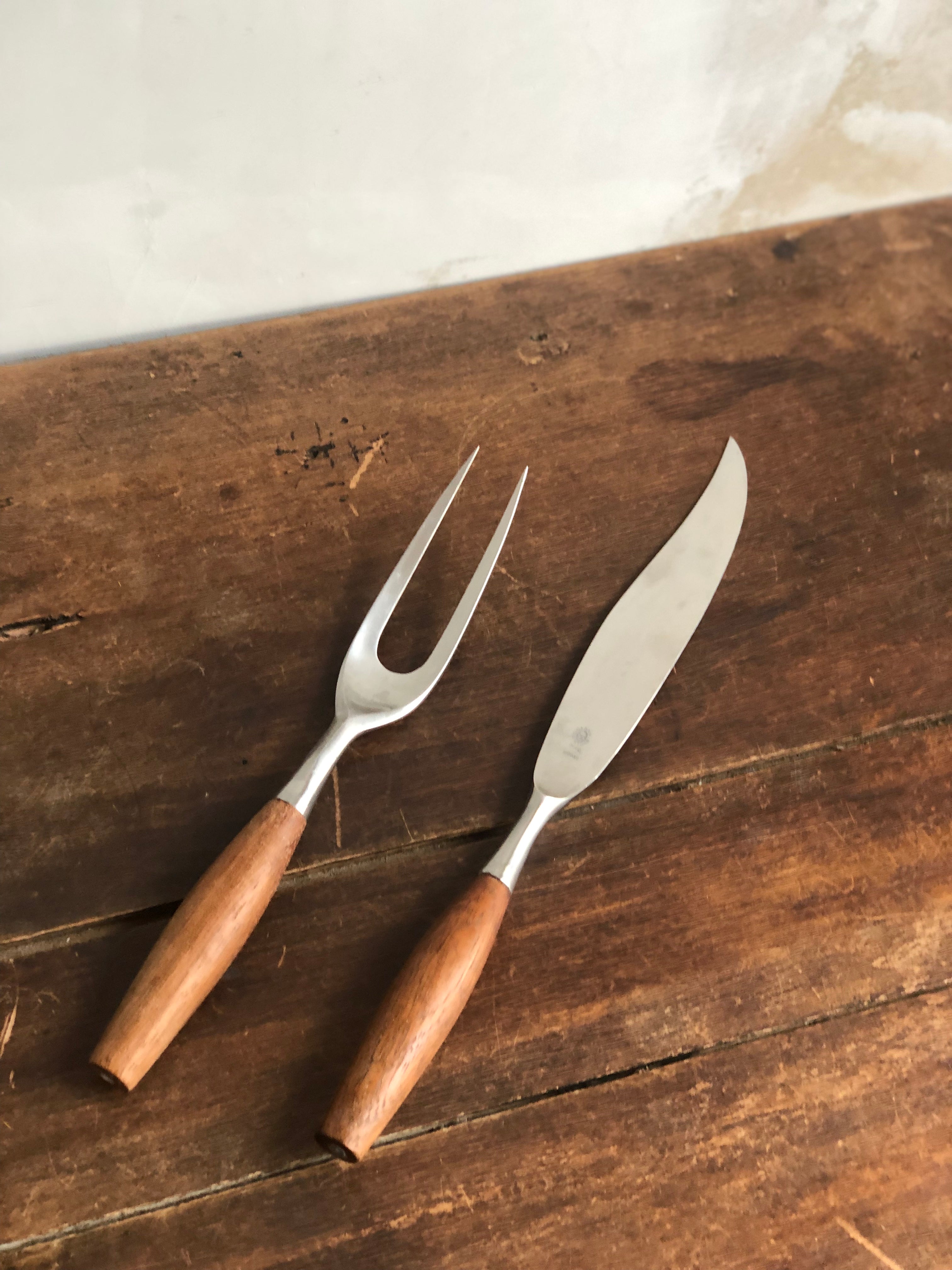 Mid Century Teak and Stainless Steel Carving Set by Jens Quistgaard