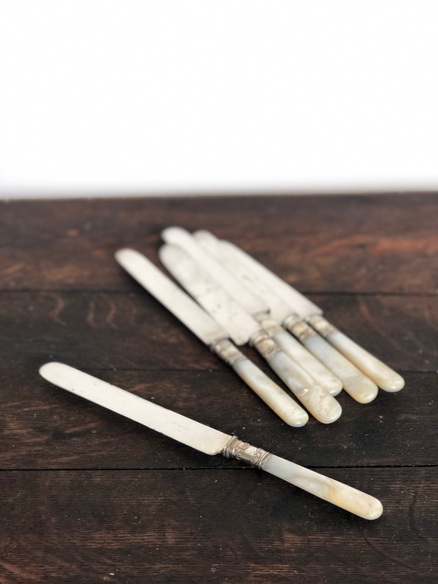 Set of 6 Silver and Mother of Pearl Knives