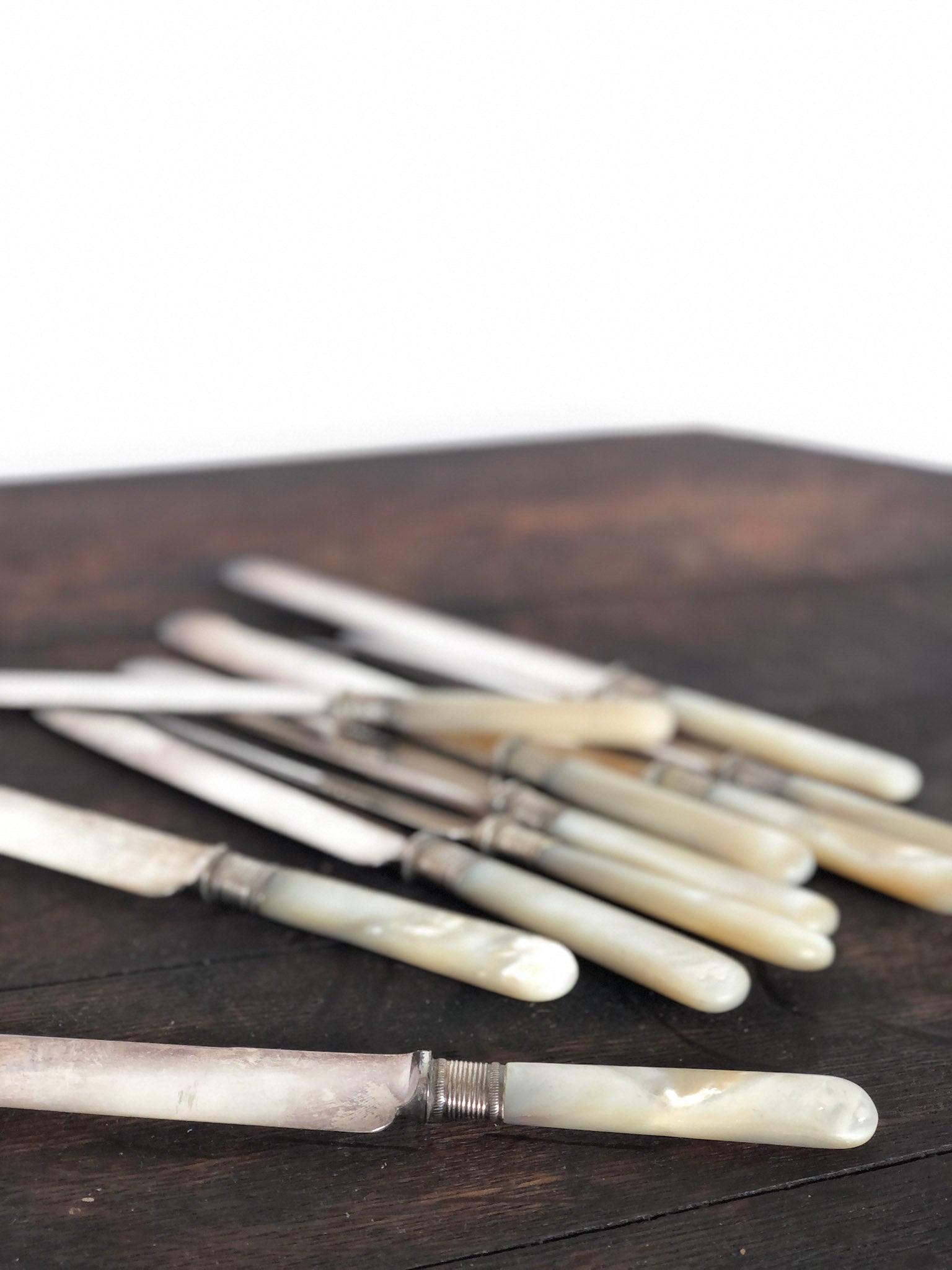 Set of 10 Antique Silver and Mother of Pearl Knives