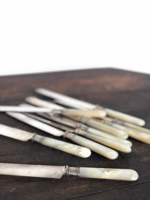 Set of 10 Antique Silver and Mother of Pearl Knives