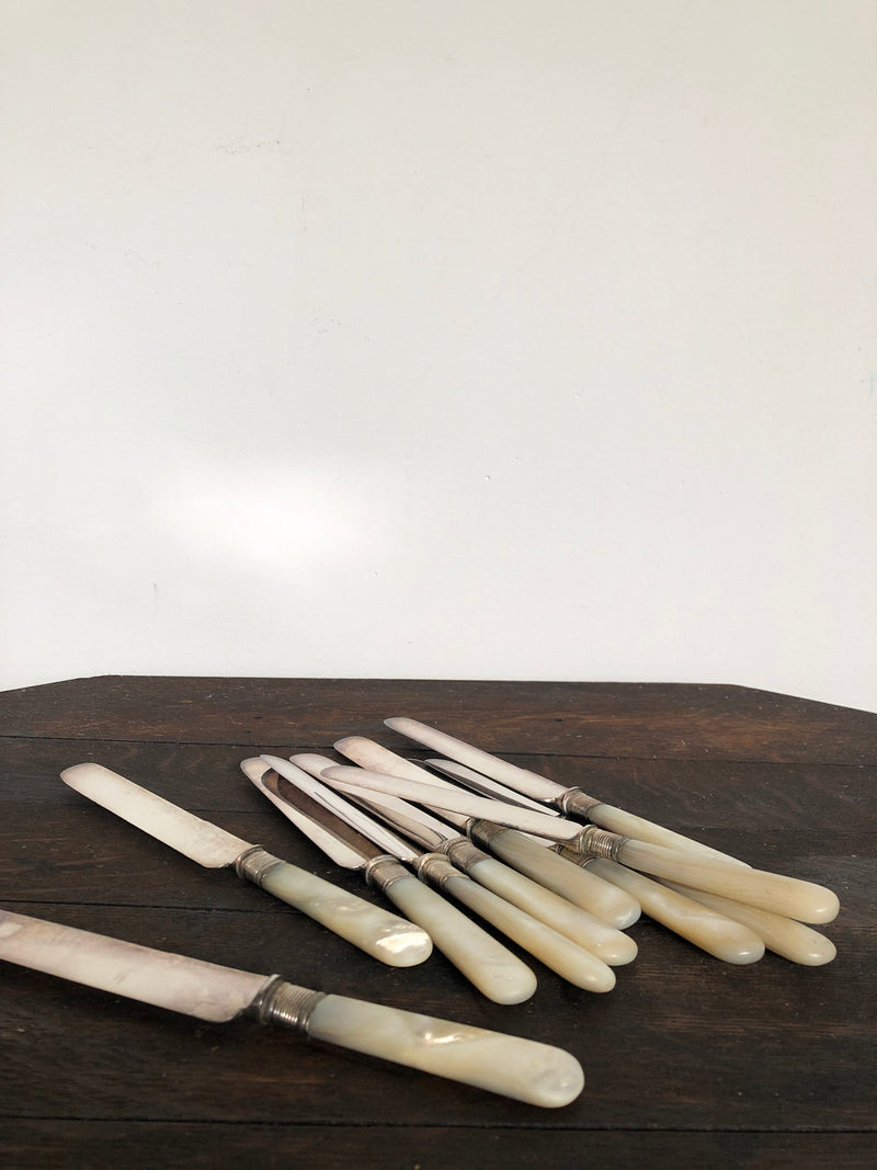 Set of 10 Antique Silver and Mother of Pearl Knives