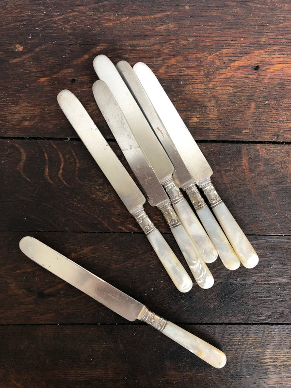 Set of 6 Silver and Mother of Pearl Knives
