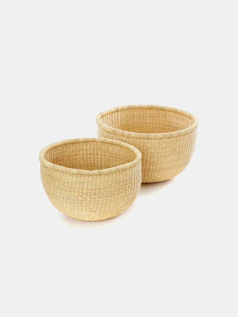 Set of 2 Natural Round Bolga Baskets