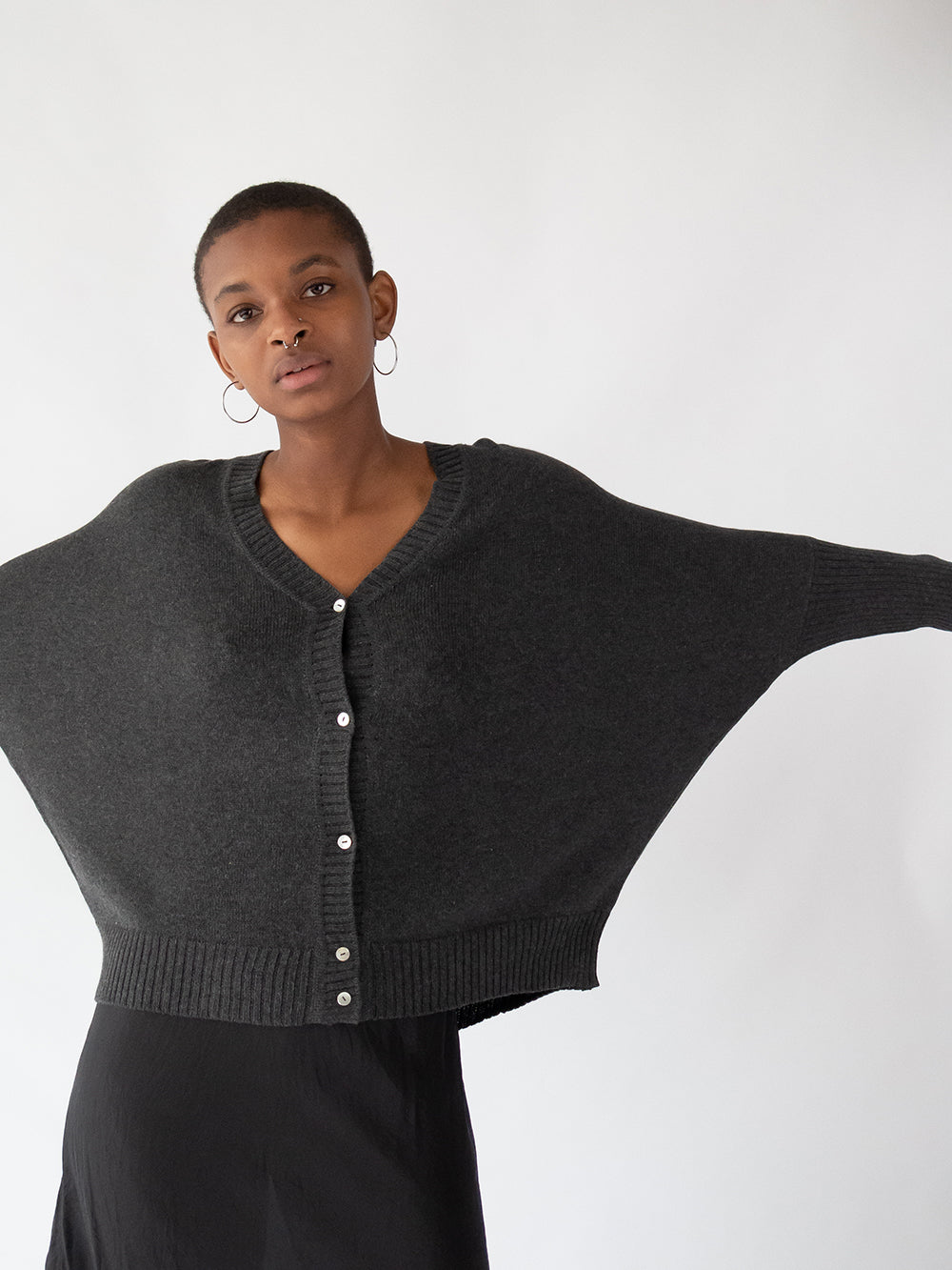 Pima Cotton Box Cardigan in Charcoal