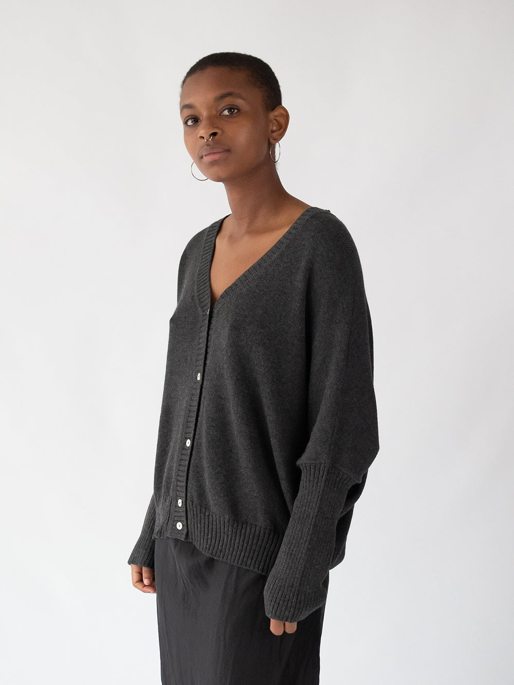 Erica Tanov | Pima Cotton Box Cardigan - Charcoal