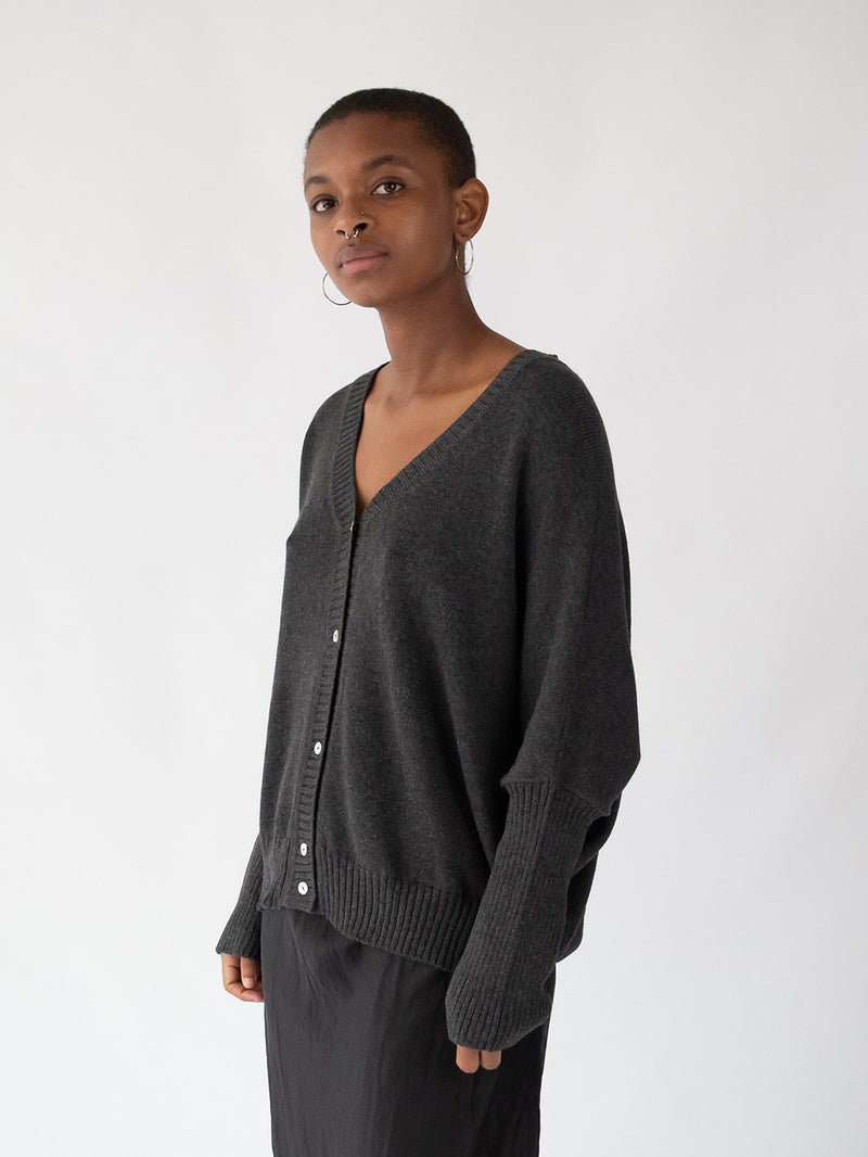 Pima Cotton Box Cardigan in Charcoal