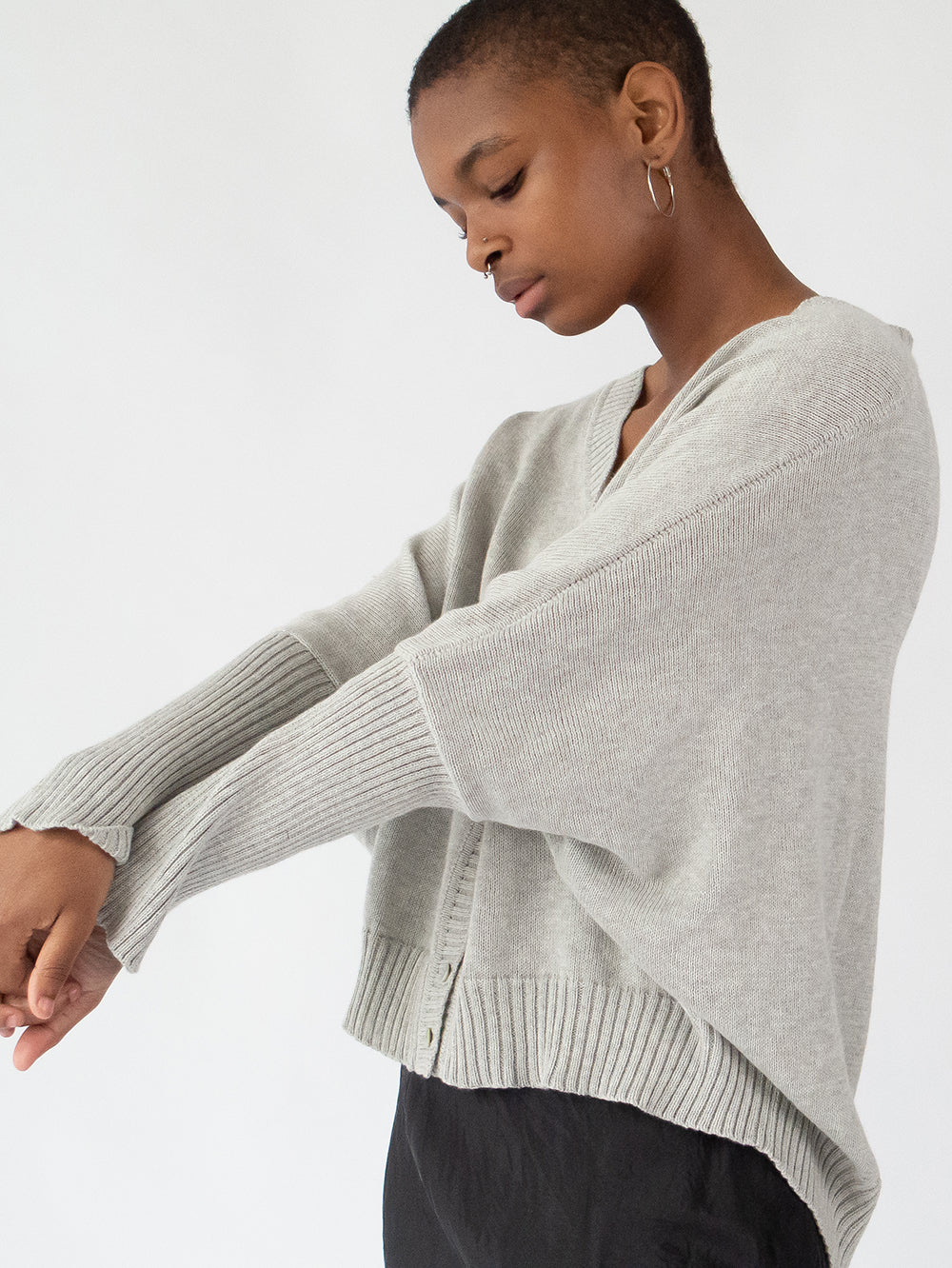 Pima Cotton Box Cardigan in Light Grey