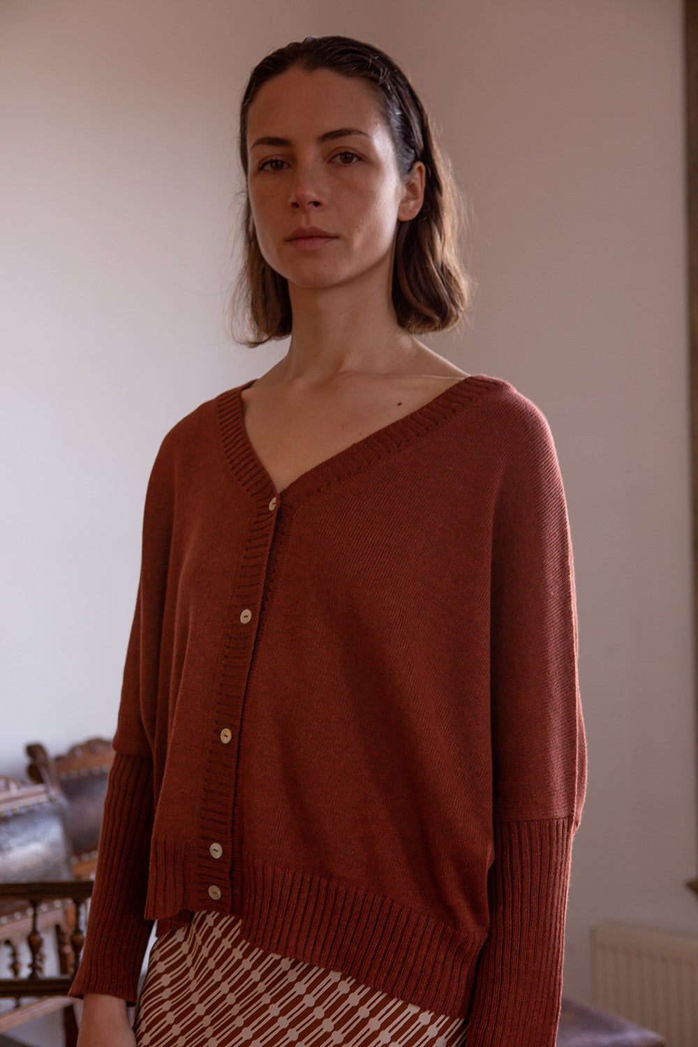 Grace Pima Cotton Cardigan in Madrone