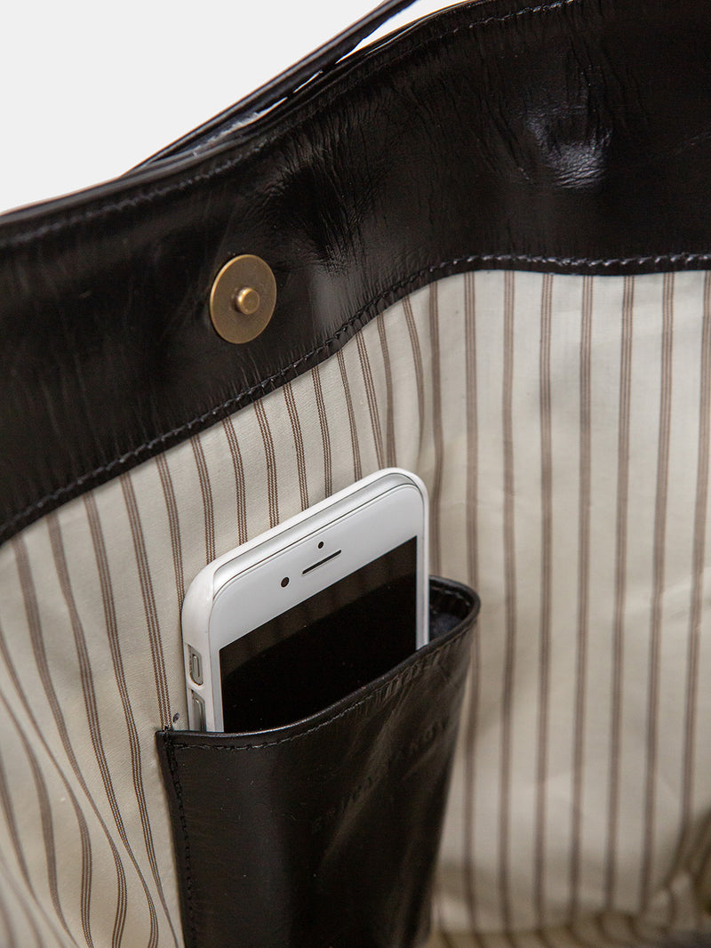 Elio Leather Buckle Bag in Black