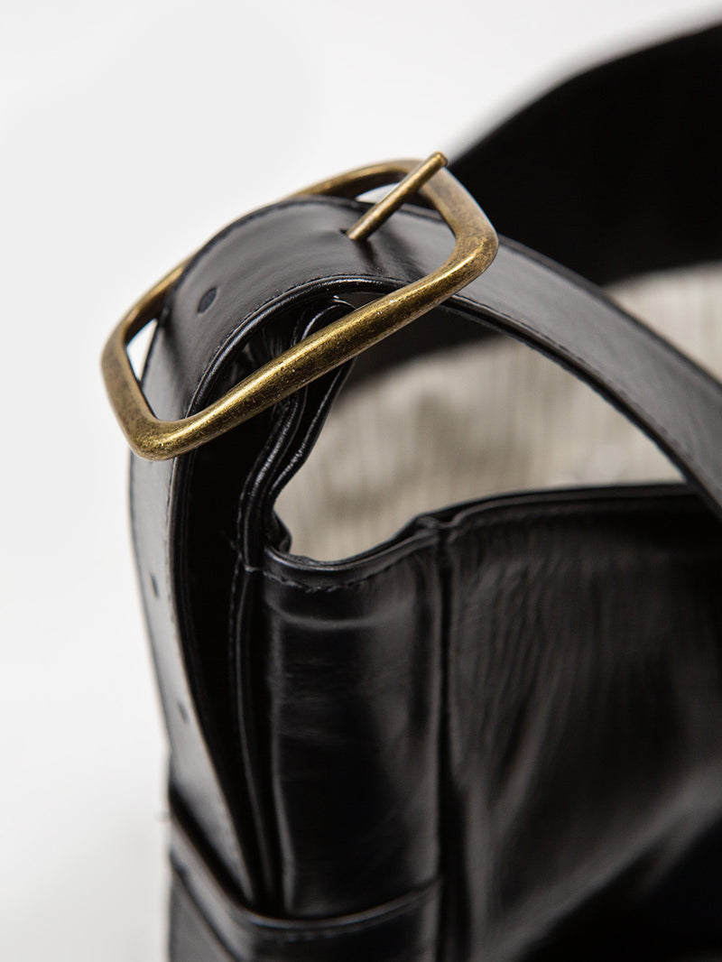Elio Leather Buckle Bag in Black
