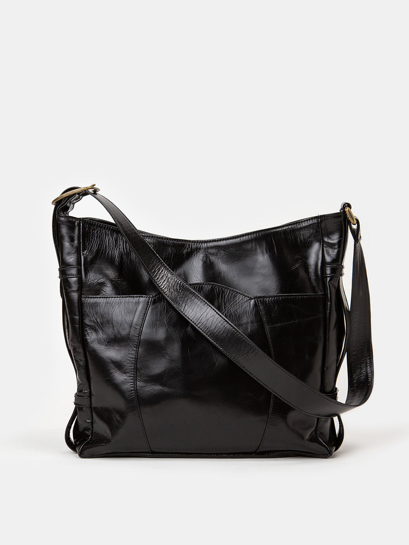Elio Leather Buckle Bag in Black