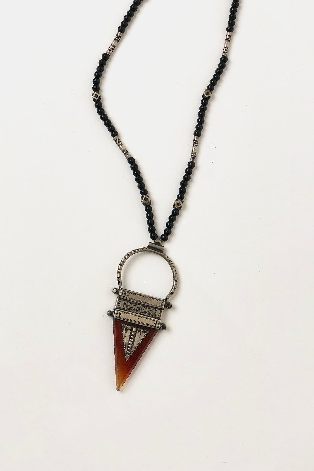 Vintage Black Glass and Carnelian Necklace
