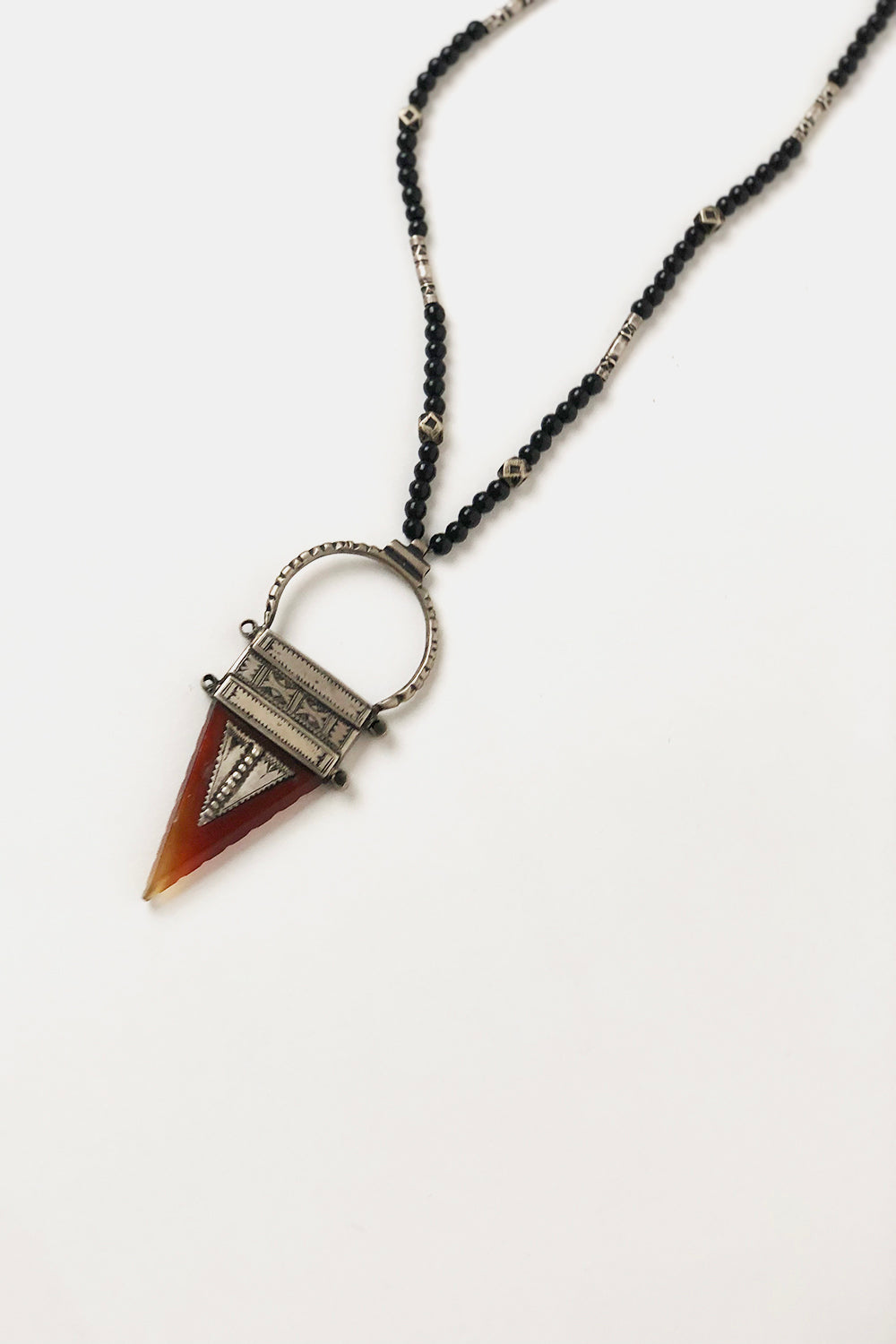 Vintage Black Glass and Carnelian Necklace