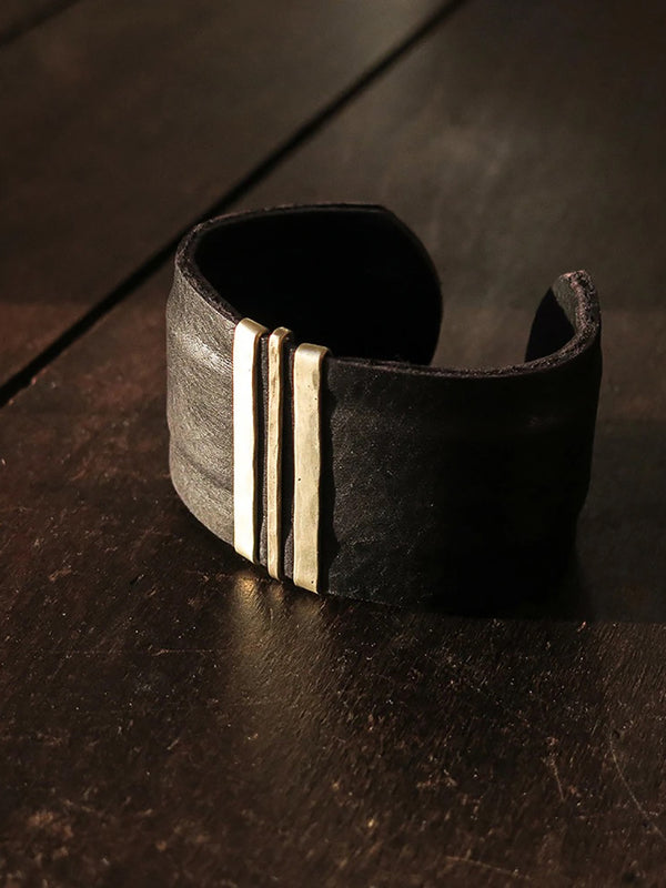 Christy Lea Payne Black Leather Flexicuff with Triple Bronze Bar