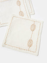 Set of 4 Totem Coasters in Hand-embroidered Soft White Linen
