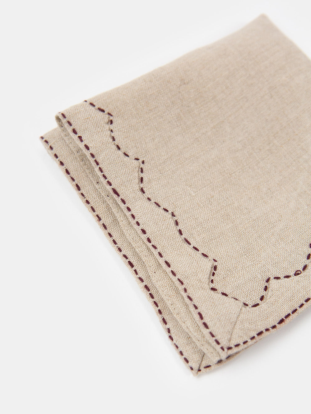 Mountain Cocktail Napkin in Hand-embroidered Natural Linen