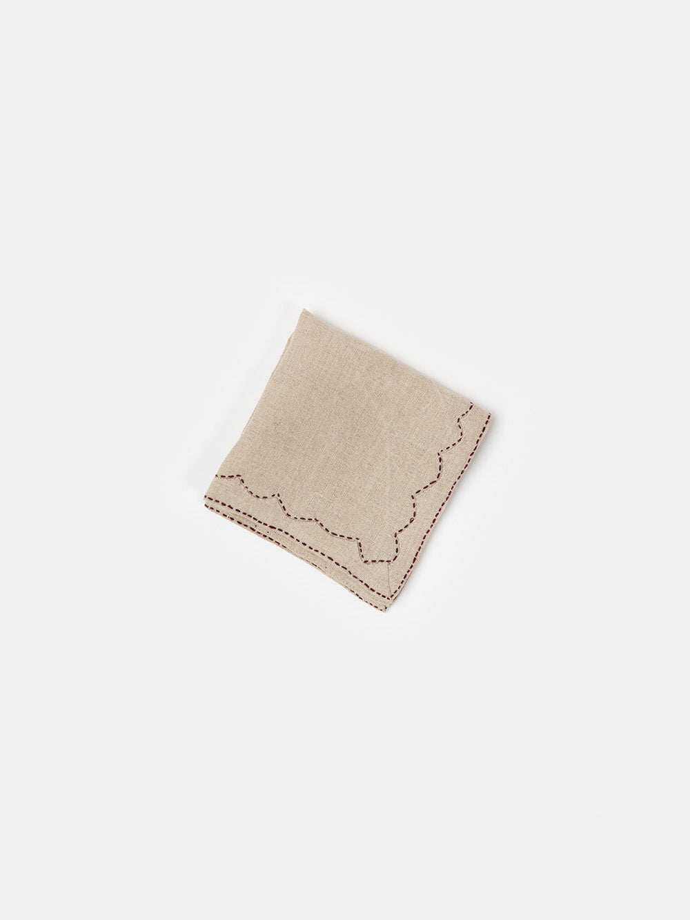 Mountain Cocktail Napkin in Hand-embroidered Natural Linen