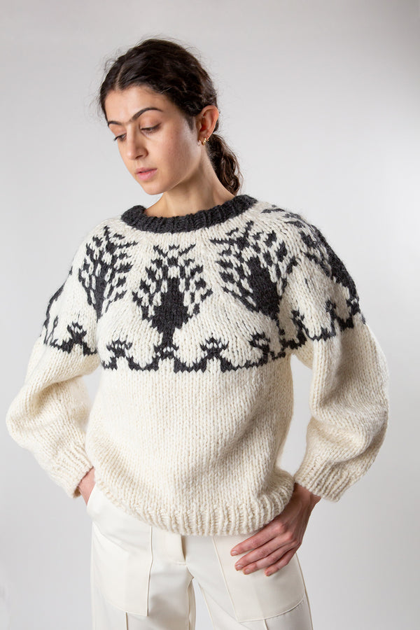 Alpaca and Wool Cypress Pullover in Cream/Charcoal