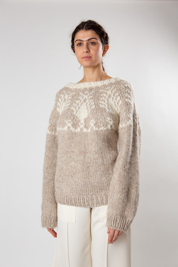 Alpaca and Wool Cypress Pullover in Fawn/Cream