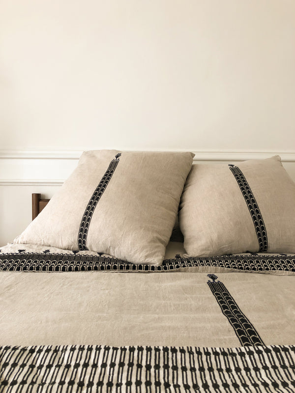 Cypress Duvet Cover in Embroidered Natural Linen