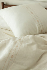 Totem Hand-embroidered Duvet Cover in Soft White Linen