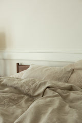 Mountain Duvet Cover in Natural Hand-embroidered Linen