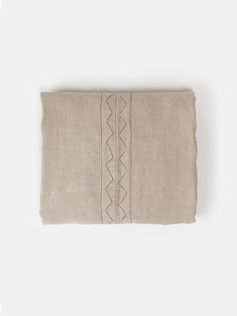 Mountain Duvet Cover in Natural Hand-embroidered Linen