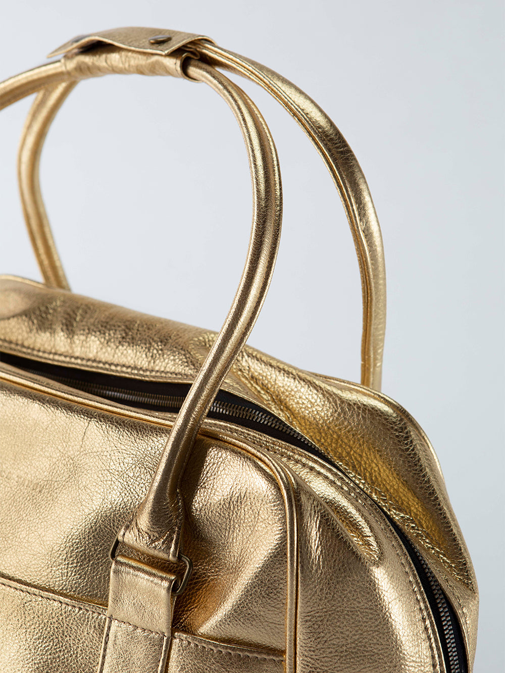 Erica Tanov | Egon Leather Weekender - Metallic Gold Cowhide Leather