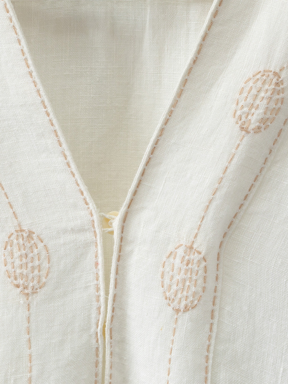 Rekha Linen Hand Embroidered Dress in Soft White