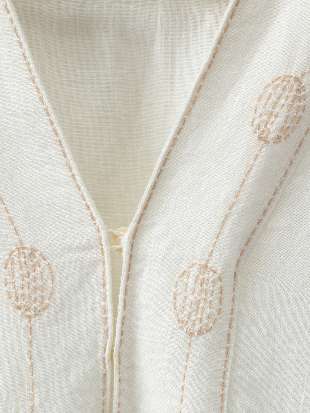 Rekha Linen Hand Embroidered Dress in Off White
