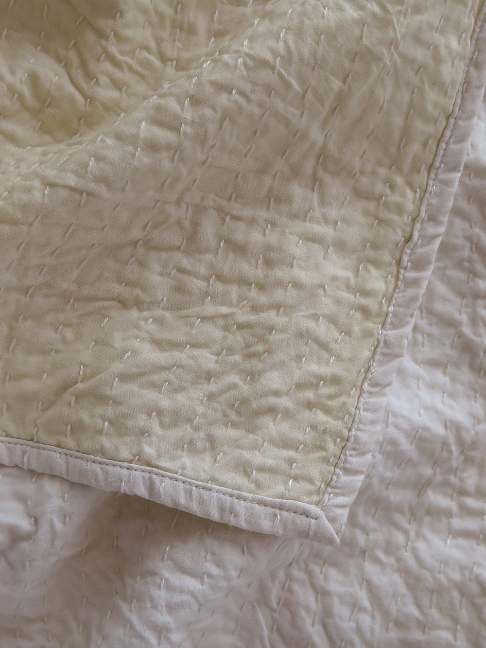 Cotton Kantha Quilt in White/Natural