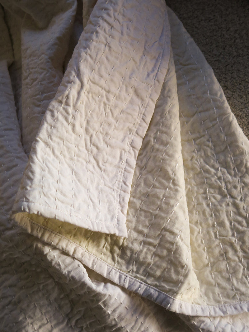 Cotton Kantha Quilt in White/Natural