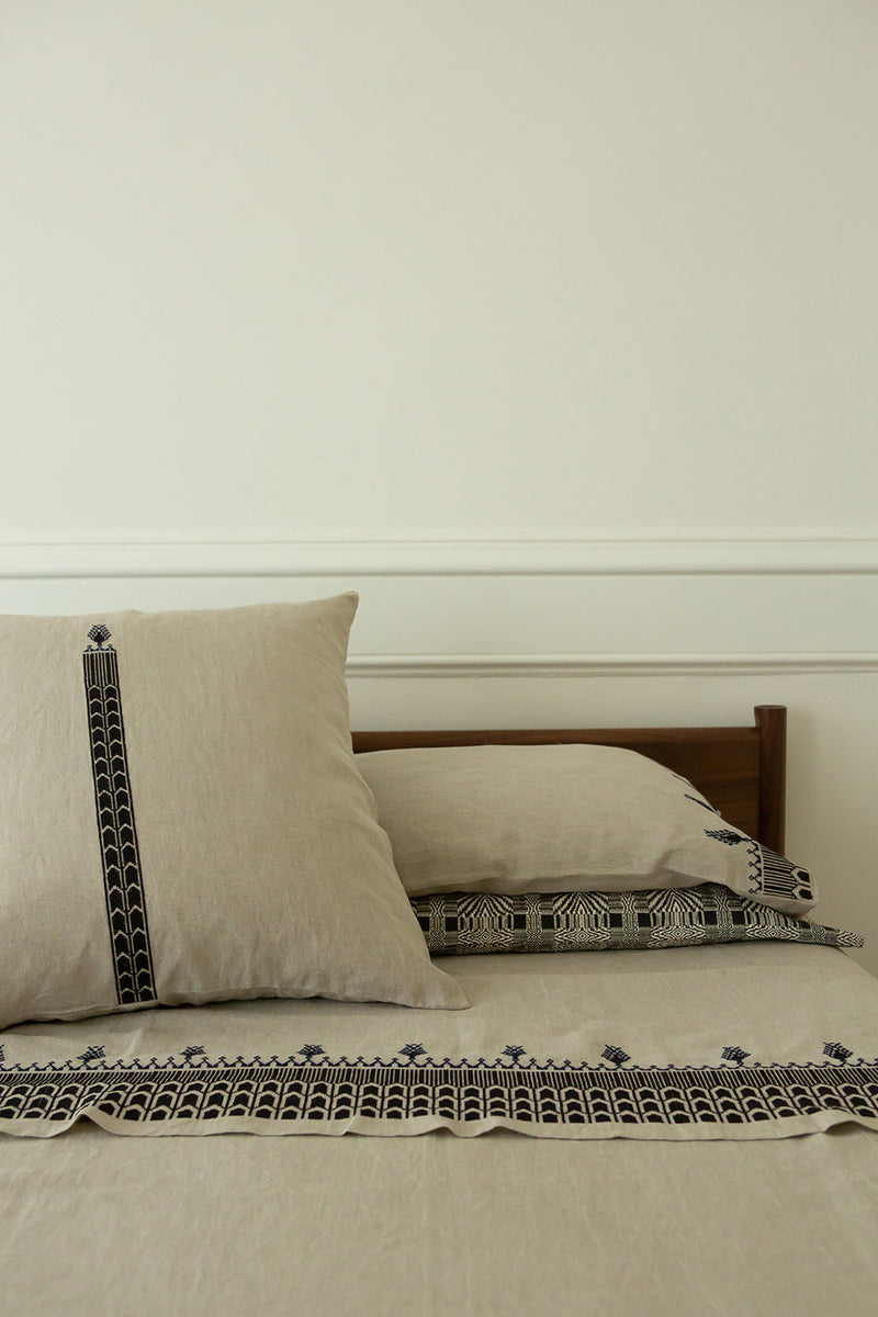 Cypress Euro Sham in Embroidered Natural Linen