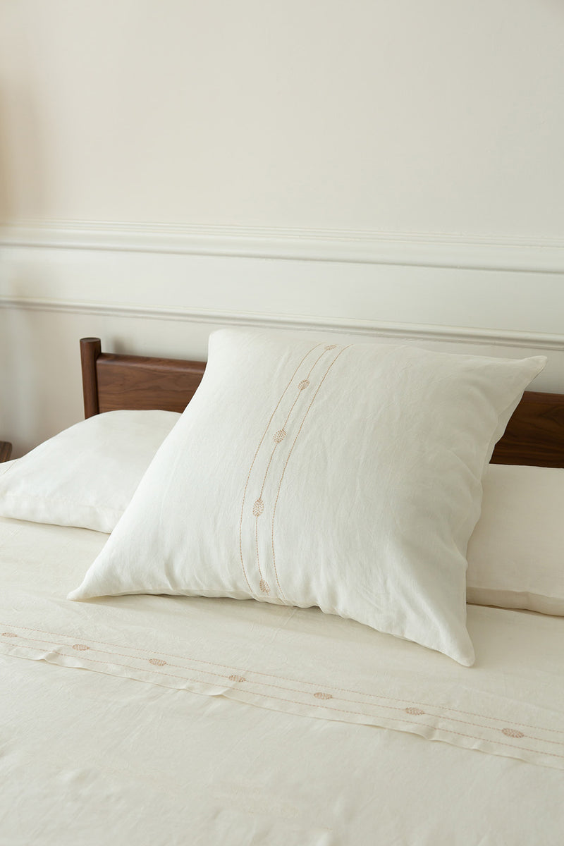 Totem Euro Sham in Hand-embroidered Soft White Linen