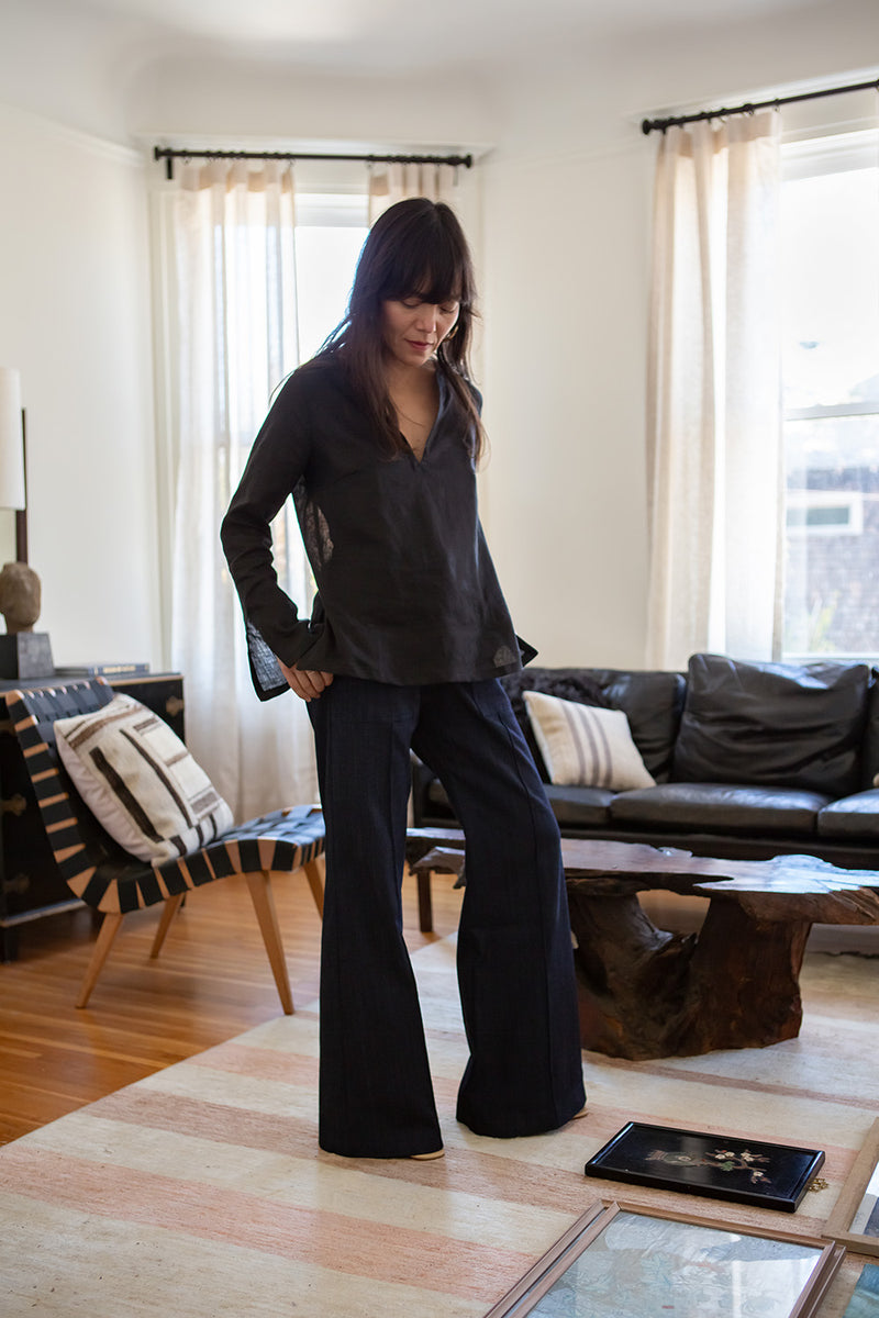 Diego Handkerchief Linen Top in Black