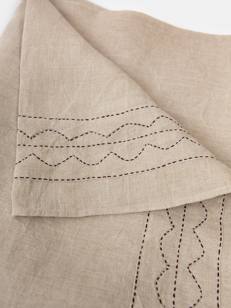 Mountain Flat Top Sheet in Hand-embroidered Natural Linen