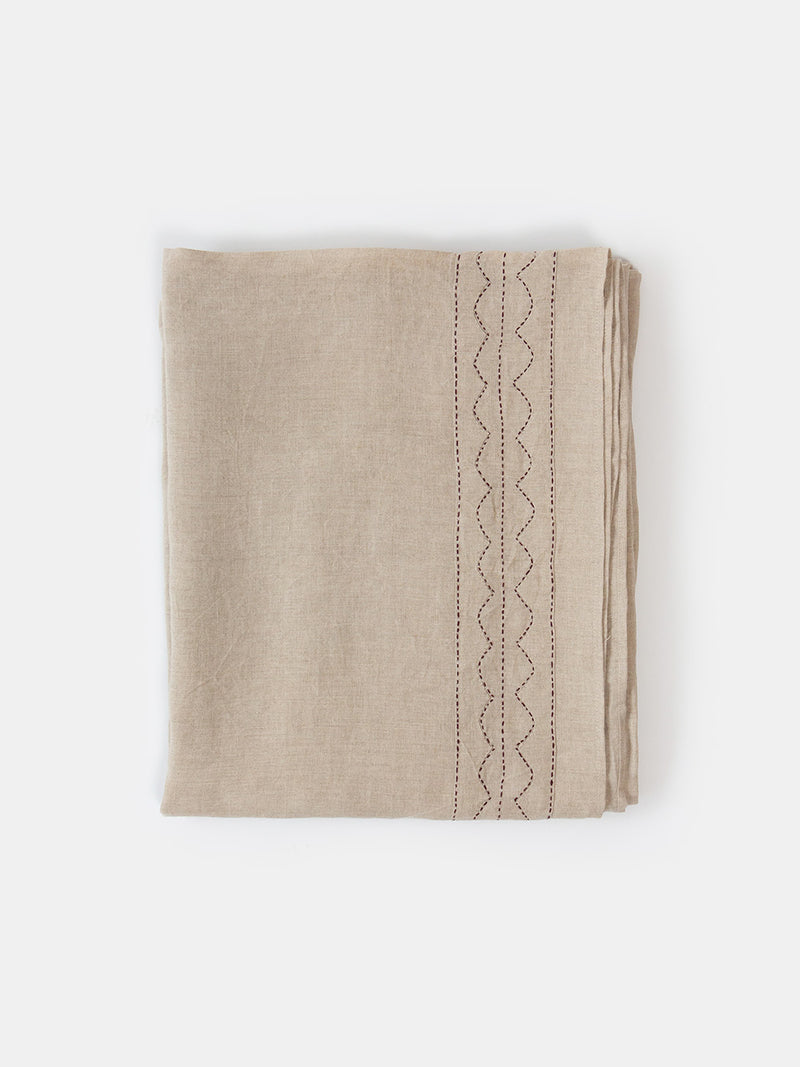 Mountain Flat Top Sheet in Hand-embroidered Natural Linen