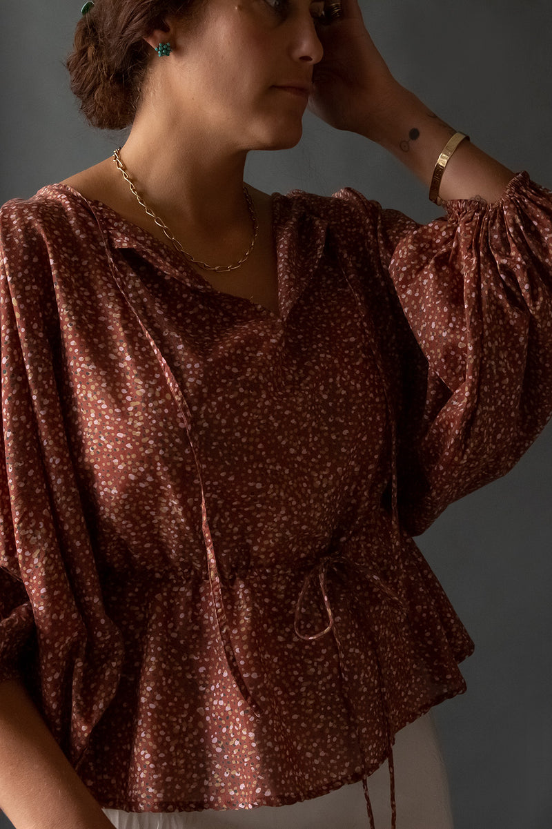 Florian Cotton Blouse In Mahogany Pioggia