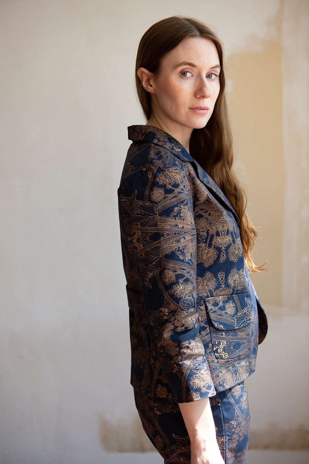 Flynn Cotton Jacket in Navy/Gold Botanicus